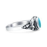 Petite Dainty Vintage Style Oval Simulated Turquoise Ring Solid Oxidized 925 Sterling Silver