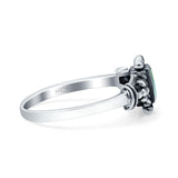 Petite Dainty Emerald Simulated Turquoise Ring Solid Oxidized 925 Sterling Silver