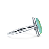 Vintage Style Petite Dainty Simulated Turquoise Ring Solid Oval Oxidized 925 Sterling Silver