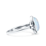 Vintage Style Petite Dainty Lab Created White Opal Ring Solid Oval Oxidized 925 Sterling Silver