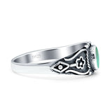 Vintage Style Flower Design Oval Statement Fashion Thumb Ring Simulated Turquoise 925 Sterling Silver