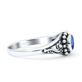 Petite Dainty Vintage Style Oval Thumb Ring Statement Fashion Simulated Blue Sapphire CZ 925 Sterling Silver