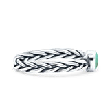 Dainty Braided Celtic Weave Rope Oval Oxidized Simulated Turquoise 925 Sterling Silver