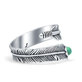 Adjustable Feather Thumb Ring Boho Fashion Simulated Turquoise 925 Sterling Silver