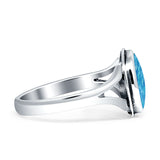 Oval Split Shank Oxidized Ring Created Blue Opal 925 Sterling Silver Wholesale