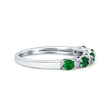 14K White Gold 0.62ct Round 2.5mm Band G SI Half Eternity Emerald & Diamond Engagement Wedding Ring Size 6.5