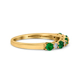 14K Yellow Gold 0.62ct Round 2.5mm Band G SI Half Eternity Emerald & Diamond Engagement Wedding Ring Size 6.5