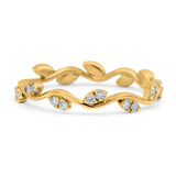 14K Yellow Gold 0.21ct Round Pave 4mm Band G SI Leaf Eternity Diamond Engagement Wedding Ring Size 6.5