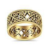 Weave Celtic Oxidized Band Solid Yellow Tone 925 Sterling Silver Thumb Ring (10mm)