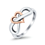 Heart Infinity Ring Two Tone Band 925 Sterling Silver Thumb Ring (8mm)