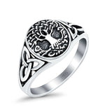 Celtic Tree of Life Oxidized Plain Band Ring 925 Sterling Silver
