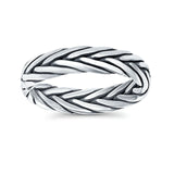 Rounded Braided Oxidized Band Solid 925 Sterling Silver Thumb Ring (5mm)