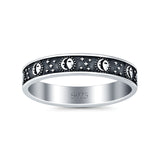 Moon & Sun Oxidized Band Solid 925 Sterling Silver Thumb Ring (4mm)