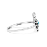 Crab Petite Dainty Thumb Ring Oval Oxidized Lab Created Blue Opal Statement Fashion Ring 925 Sterling Silver