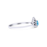 Flower Petite Dainty Thumb Ring Round Lab Created Blue Opal Statement Fashion Ring Oxidized 925 Sterling Silver