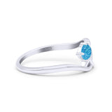 Celtic Petite Dainty Thumb Ring Round Statement Fashion Ring Lab Created Blue Opal 925 Sterling Silver