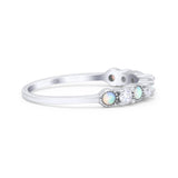 Half Eternity Ring Wedding Engagement Band Round Lab Created White Opal 925 Sterling Silver
