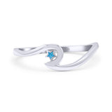 Wave & Star Wedding Engagement Ring Lab Created Blue Opal 925 Sterling Silver