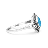Flower Thumb Ring Round Statement Fashion Lab Created Blue Opal Oxidized Band Solid 925 Sterling Silver
