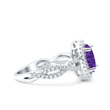 Halo Infinity Shank Ring Oval Simulated Amethyst CZ 925 Sterling Silver