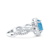 Halo Infinity Shank Ring Oval Lab Created Blue Opal 925 Sterling Silver