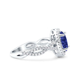 Halo Infinity Shank Ring Oval Simulated Blue Sapphire CZ 925 Sterling Silver