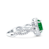 Halo Infinity Shank Ring Oval Simulated Green Emerald CZ 925 Sterling Silver