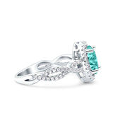 Halo Infinity Shank Ring Oval Simulated Paraiba Tourmaline CZ 925 Sterling Silver