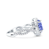 Halo Infinity Shank Ring Oval Simulated Tanzanite CZ 925 Sterling Silver