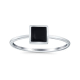 Solitaire Fashion Petite Dainty Ring Princess Cut Simulated Black Onyx 925 Sterling Silver
