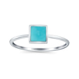 Solitaire Fashion Petite Dainty Ring Princess Cut Simulated Turquoise 925 Sterling Silver