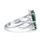 Teardrop Pear Butterfly Filigree Swirl Ring Simulated Green Emerald CZ 925 Sterling Silver