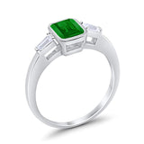 Three Stone Baguette Engagement Ring Simulated Green Emerald CZ 925 Sterling Silver