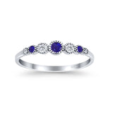 Half Eternity Band Round Simulated Blue Sapphire Cubic Zirconia 925 Sterling Silver (4mm)