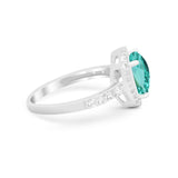 Halo Art Deco Wedding Ring Simulated Paraiba Tourmaline CZ 925 Sterling Silver