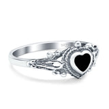 Heart Promise Ring Solid Solitaire Oxidized Simulated Black Onyx 925 Sterling Silver