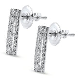 Solid 14K White Gold 0.2mm Drop Bar Round Diamond Stud Earrings Wholesale