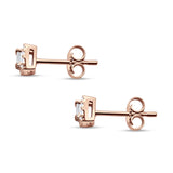 Solid 14K Rose Gold 5mm Modern Square Round Baguette Diamond Stud Earrings Push Back Wholesale