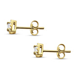 Solid 14K Yellow Gold 5mm Modern Square Round Baguette Diamond Stud Earrings Push Back Wholesale