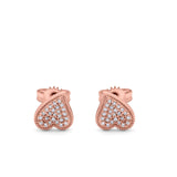 14K Rose Gold .09ct Pave Heart Modern Diamond Earrings