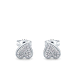 14K White Gold .09ct Pave Heart Modern Diamond Earrings