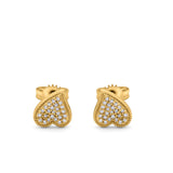 14K Yellow Gold .09ct Pave Heart Modern Diamond Earrings