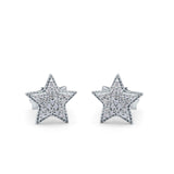 14K White Gold .09ct Trendy Micro Pave Star Diamond Stud Earrings