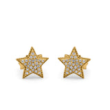 14K Yellow Gold .09ct Trendy Micro Pave Star Diamond Stud Earrings