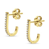 Solid 14K Yellow Gold 12.7mm J Shaped Classic Hoop Push Back Stud Earring Round Diamond Wholesale