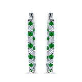 Huggie Hoop Earrings Round Simulated Green Emerald CZ 925 Sterling Silver (14mm)