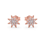 Starburst Stud Earrings Round Rose Tone, Simulated CZ 925 Sterling Silver
