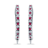 Half Eternity Hoop Earrings Round Simulated Ruby CZ 925 Sterling Silver (14mm)