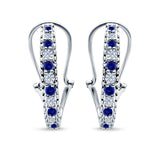 Half Eternity Heart Huggie Hoop Earrings Round Simulated Blue Sapphire CZ 925 Sterling Silver (18mm)