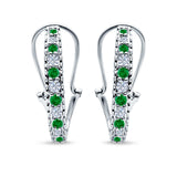 Half Eternity Heart Huggie Hoop Earrings Round Simulated Green Emerald CZ 925 Sterling Silver (18mm)